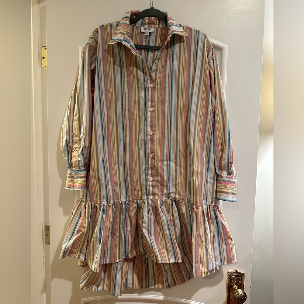 Koch very oversized high/low long sleeve striped dress. 100% cotton.